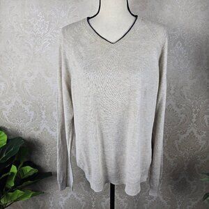 Barneys New York Co-op Size Large Cream Colored Linen/Cotton Blend Sweater Vneck